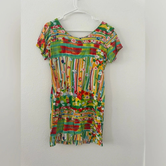 JAMS WORLD Colorful Floral Patchwork Button Front Scoop Neck Short Dress Size 5 - Picture 2 of 7